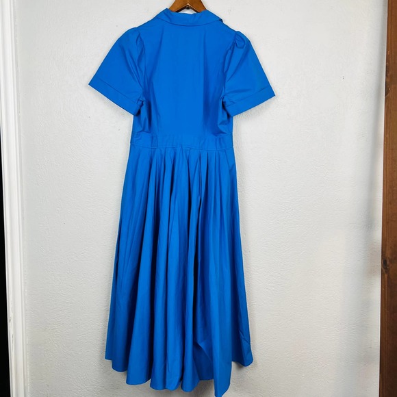 Alexis Shirt Dress Full Skirt Blue Short Sleeve Shirtdress - M - Picture 4 of 5